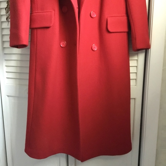 {Vintage} 100% Red Wool Long Double Breasted Coat - Picture 6 of 8